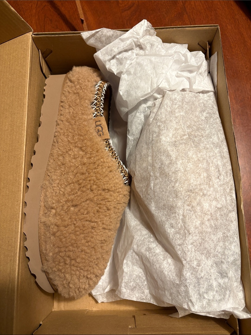 UGG Chestnut Shearling Slip-On with Braided Trim